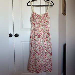 Commense Cream Floral Maxi Dress with Pink & Green Print